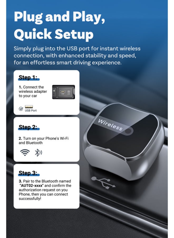SYXUMLKLS 2-in-1 Wireless CarPlay & Android Auto Adapter, Plug & Play CarPlay Dongle Converts Wired to Wireless,No Delay, Compact Design for iPhone & Android with USB/USB-C Port - Image 5